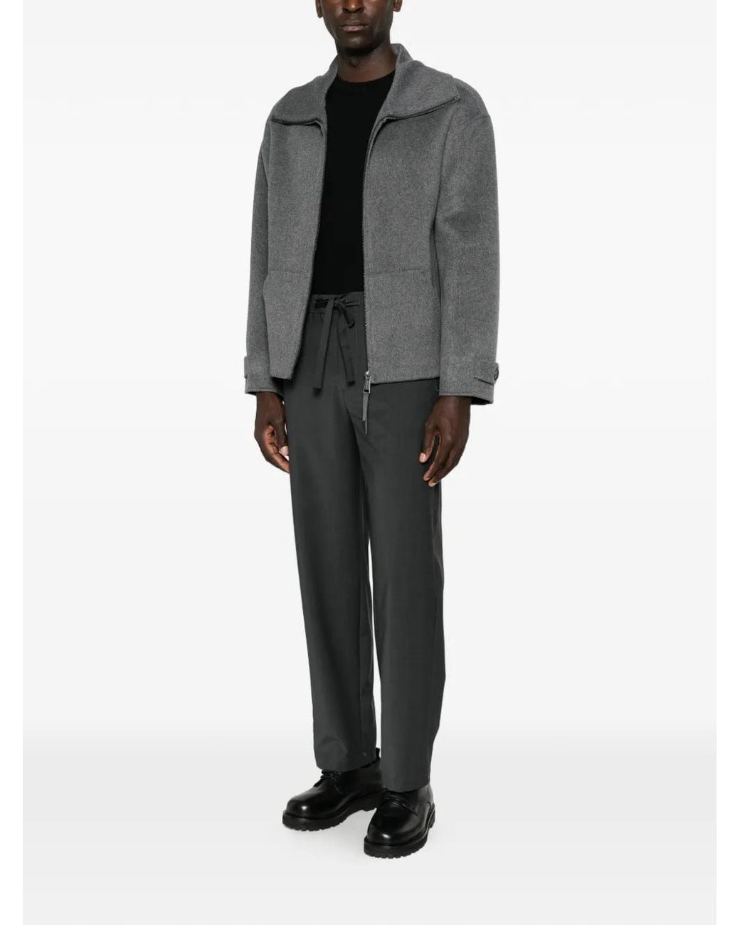 Amaranto Gray Zip-Up Button-Tab Jacket for men