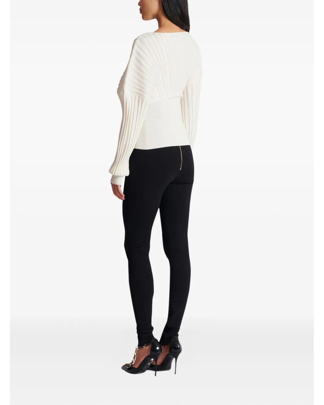 Balmain White Tube Knit Jumper Sweater