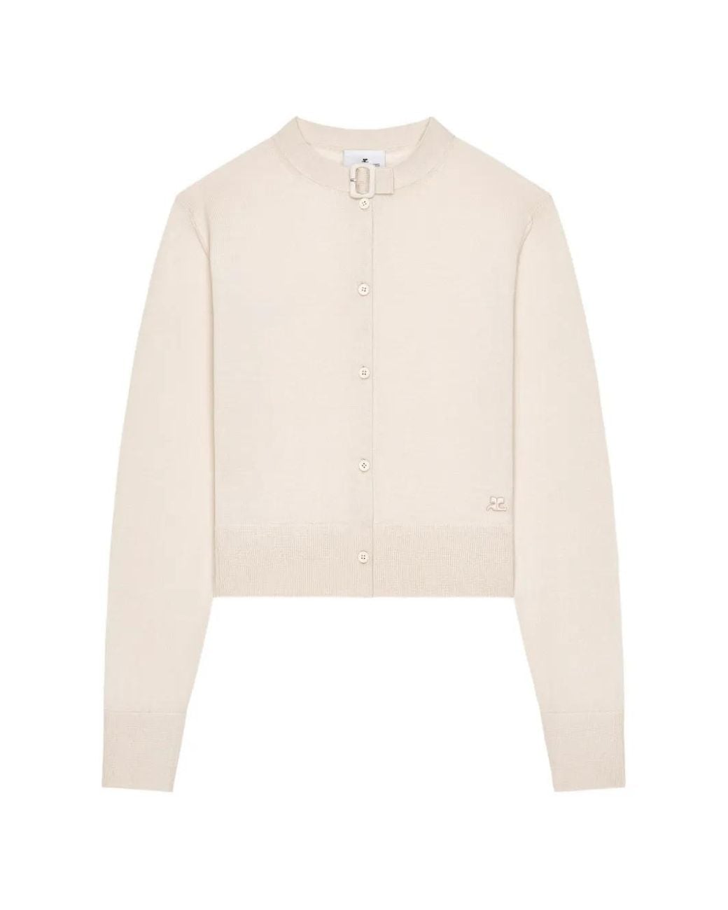 Courreges White Buckle Merino Wool Cardigan