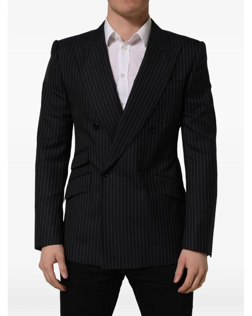 Dolce & Gabbana Black Pinstripe Double-Breasted Blazer for men