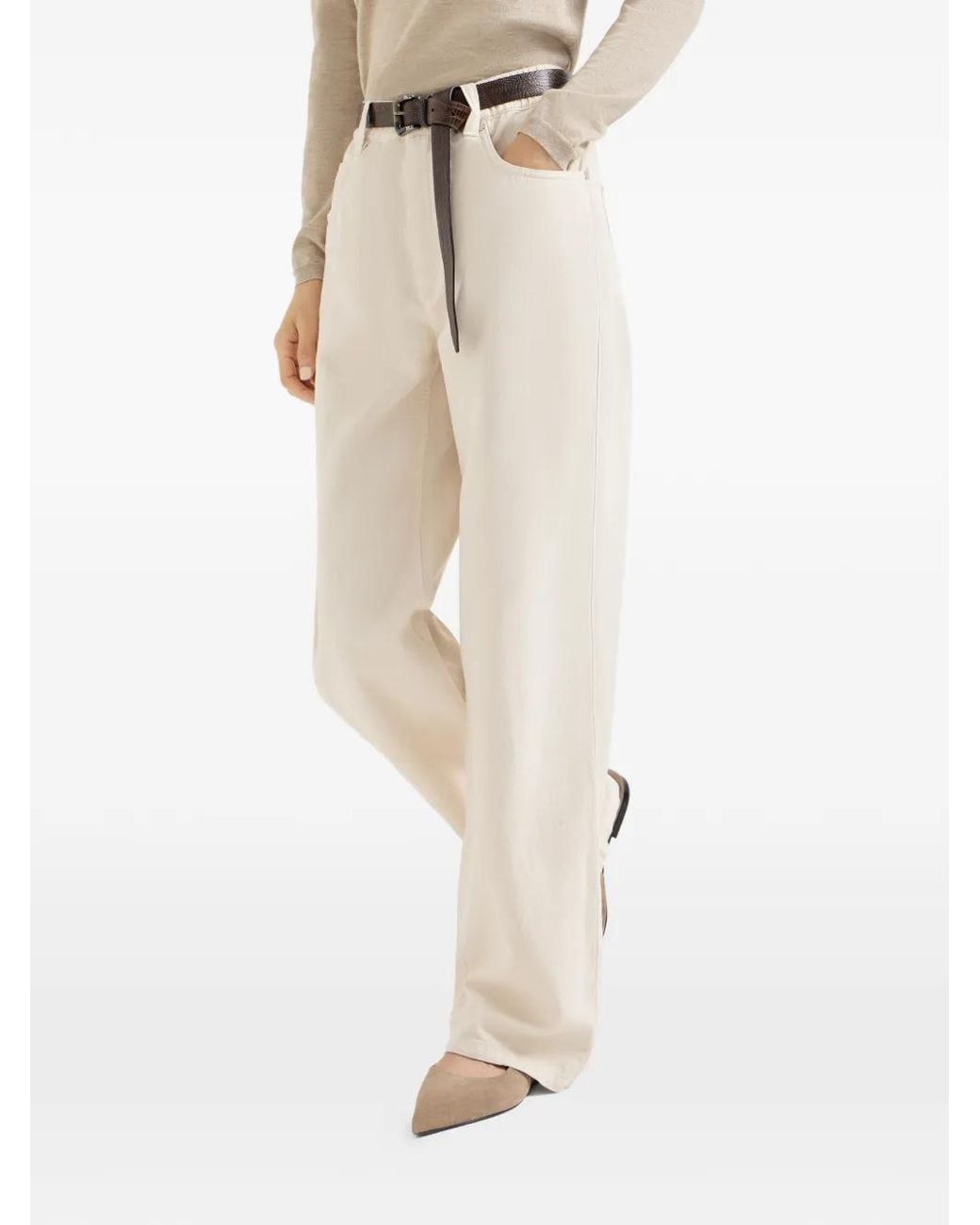 Brunello Cucinelli White Button-Fastening Trousers