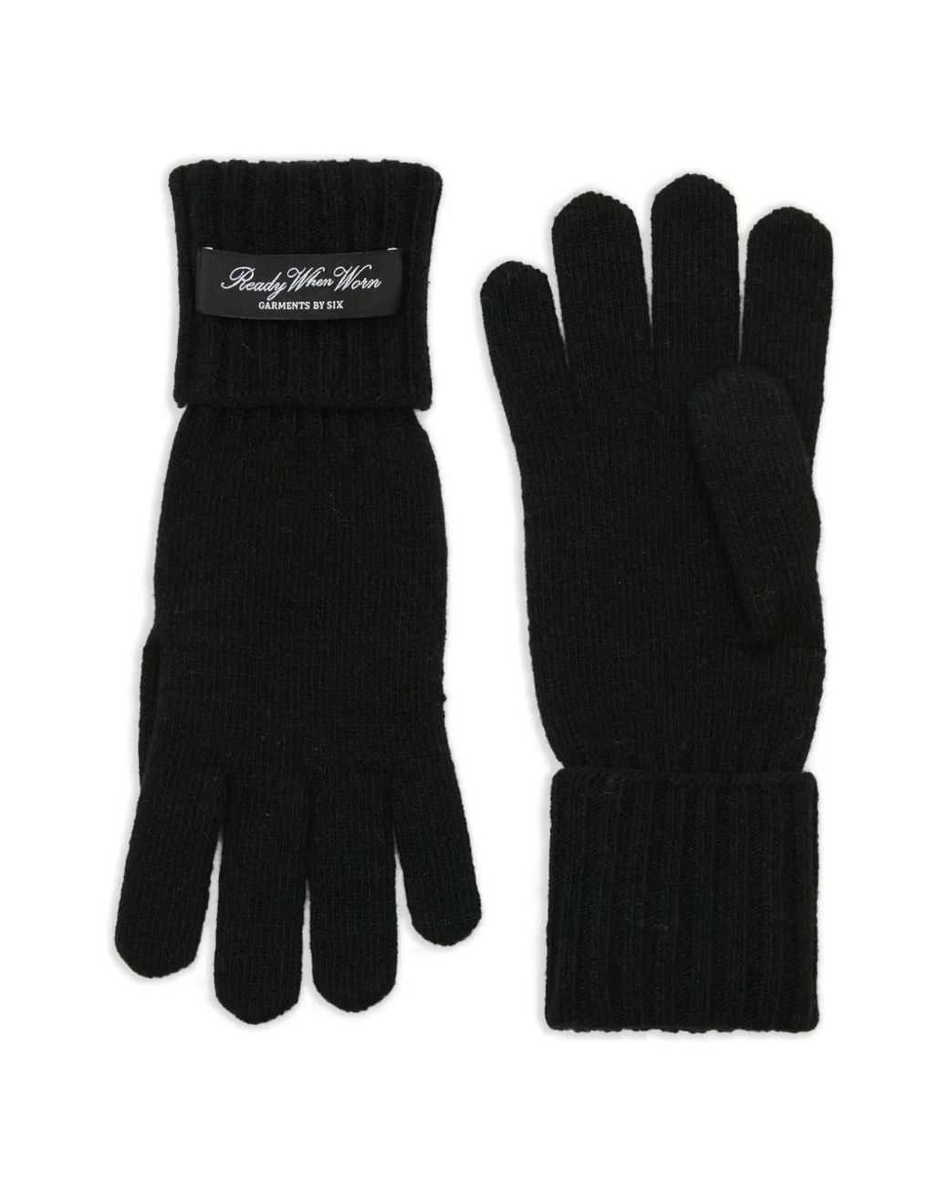 MM6 by Maison Margiela Black Ribbed-Cuff Logo-Patch Gloves