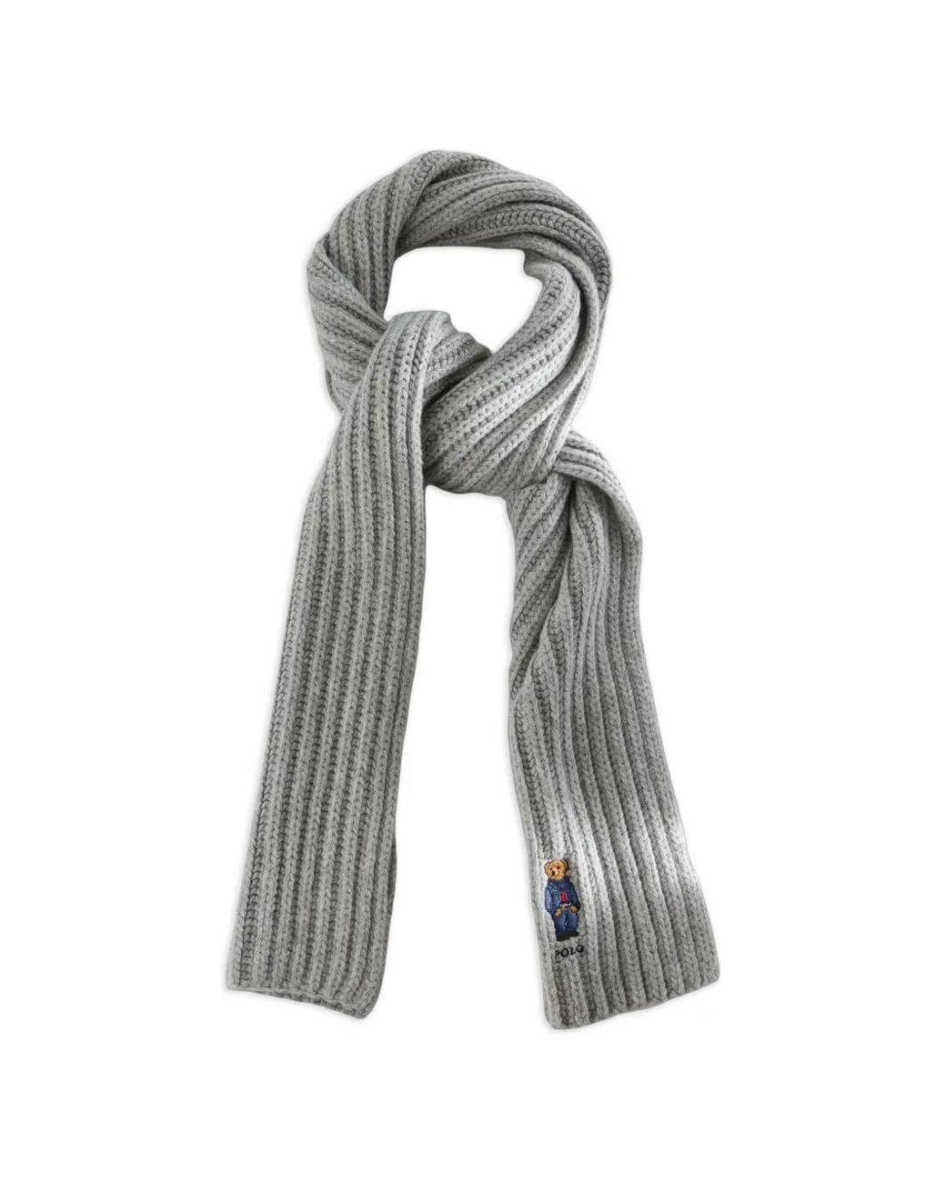Polo Ralph Lauren White Polo Bear Ribbed Scarf