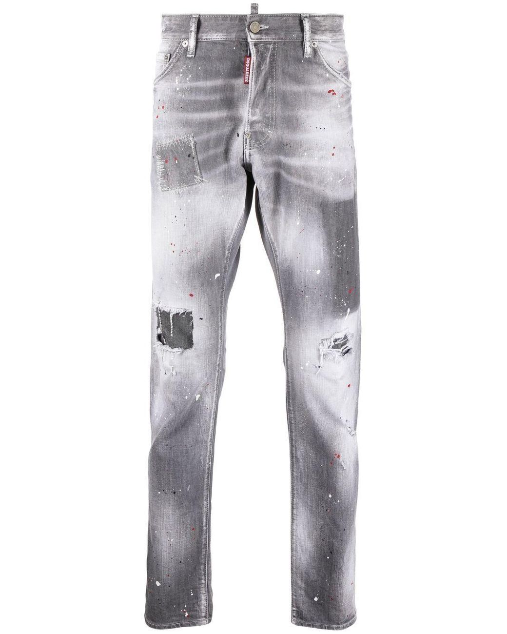 DSquared² Paint-splatter Detail Slim Jeans in Grey for Men | Lyst Canada