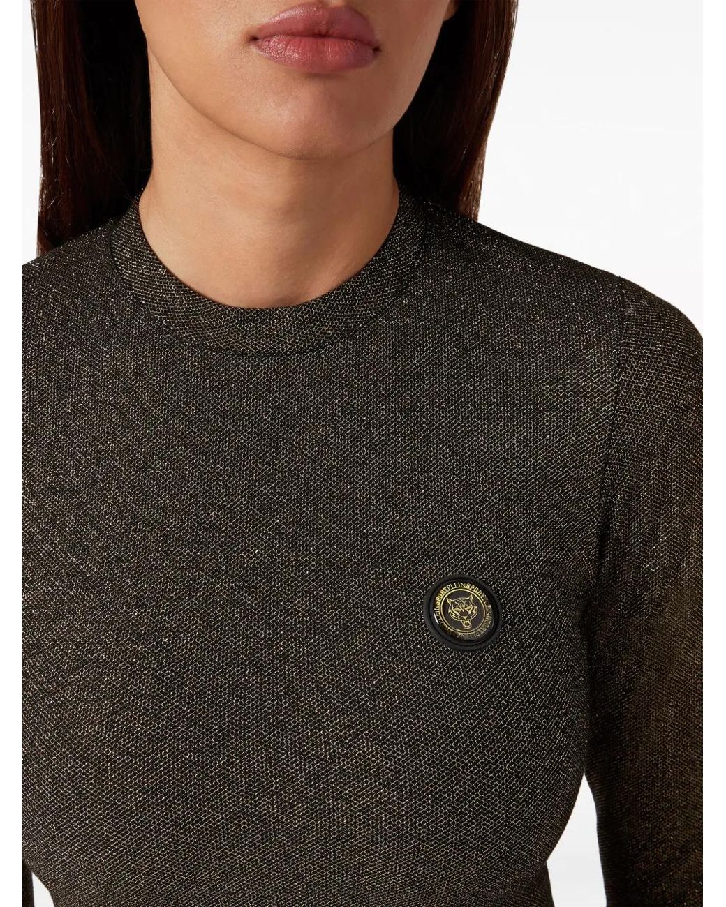 Philipp Plein Gray Glitter-Embellished Logo-Patch T-Shirt