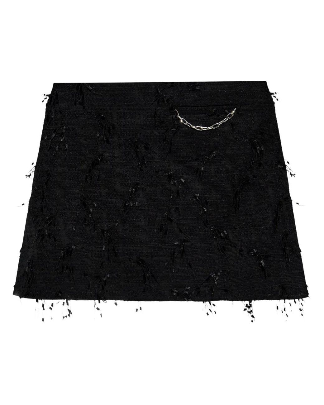 Ganni Black Fringed Tweed Mini Skirt