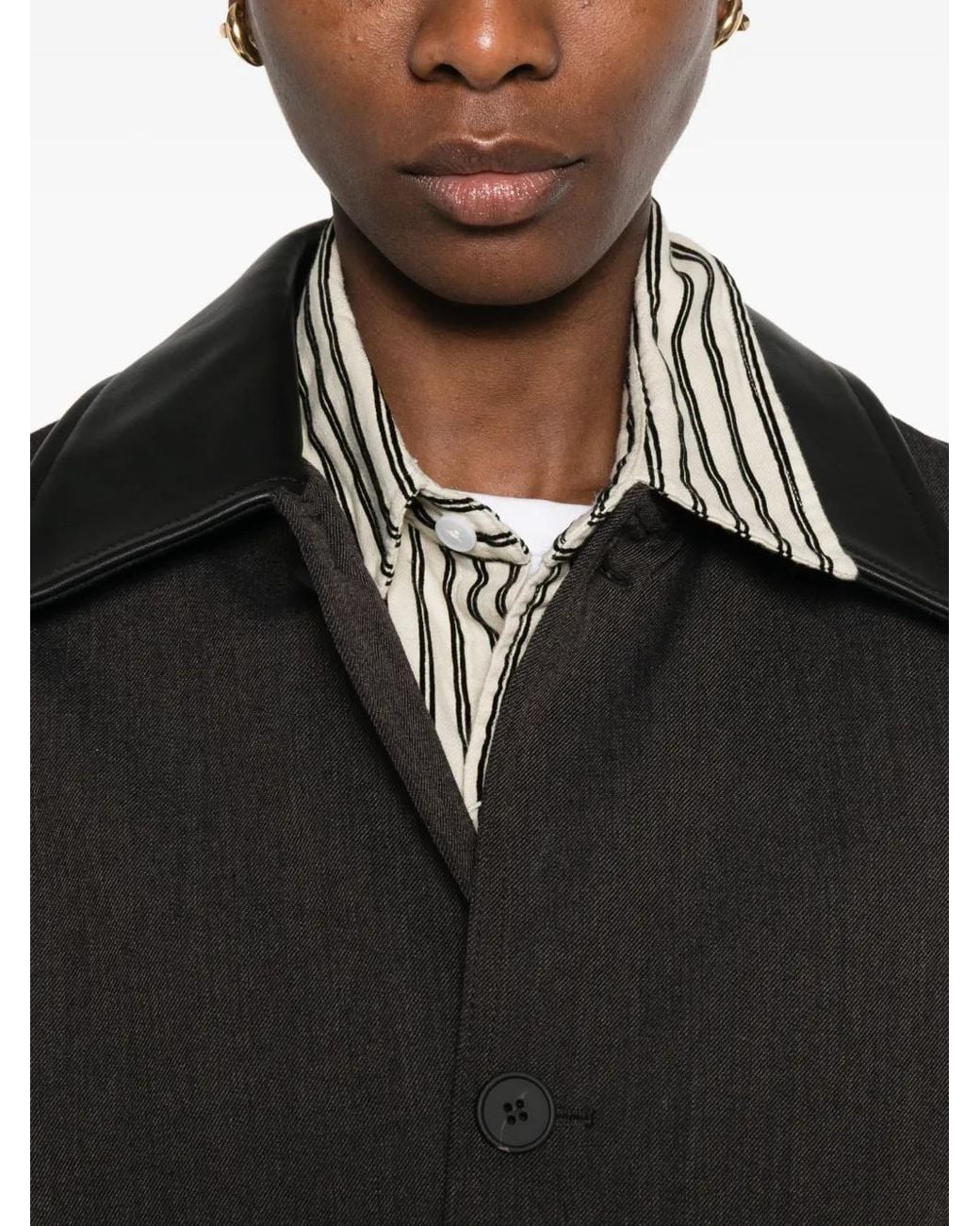 Studio Nicholson Black Leather-Collar Coat