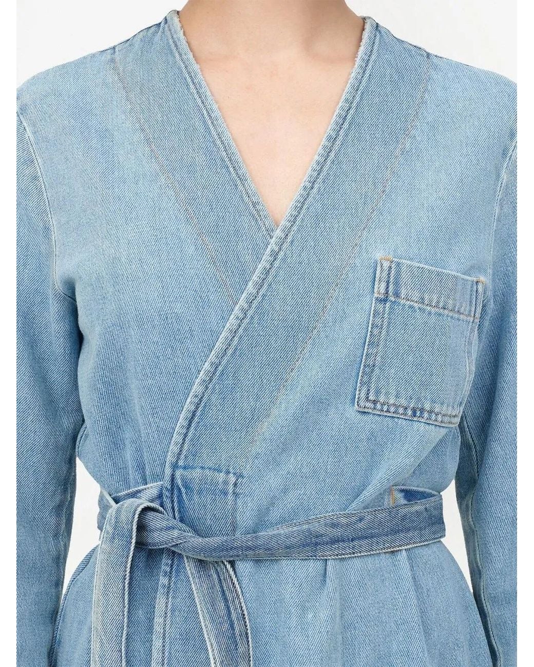 MM6 by Maison Margiela Blue Collarless Trench Coat