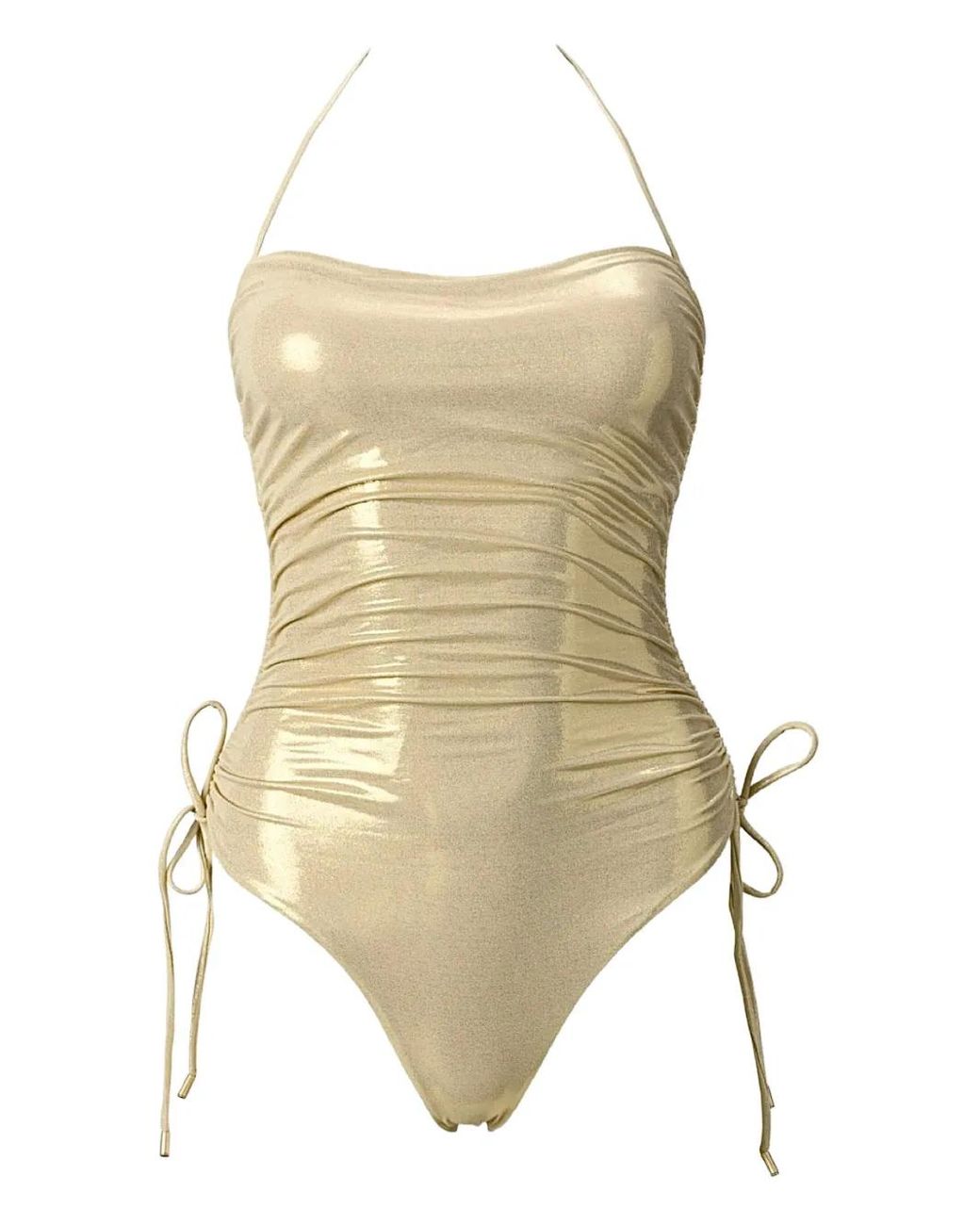 SOFIA ERHAN Natural Shimmer-Effect Drawstring Swimsuit