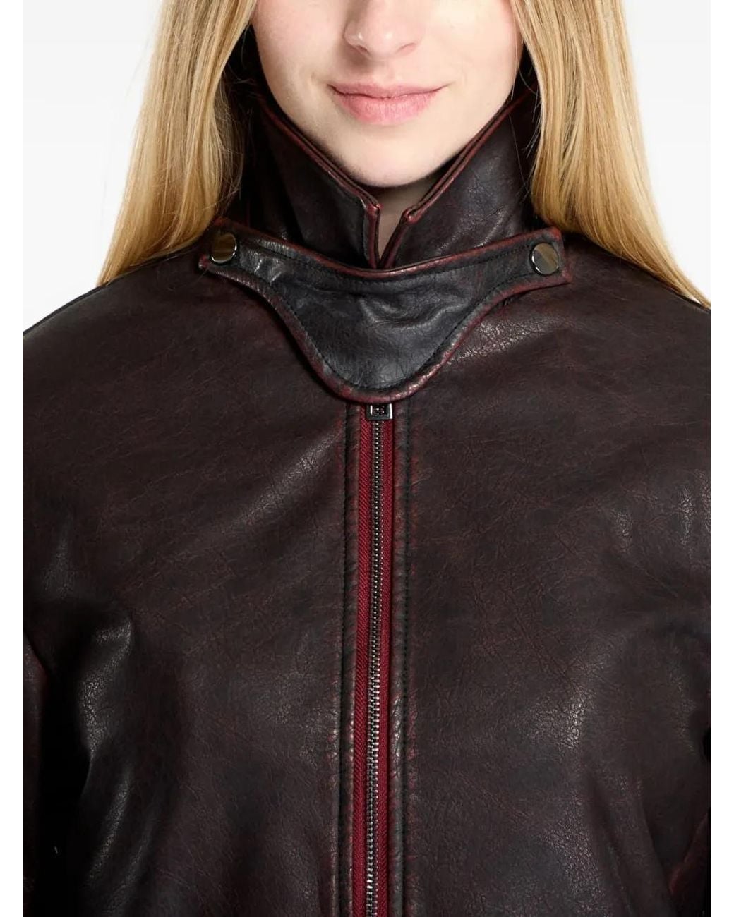 Desigual Brown Distressed-Finish High-Neck Jacket
