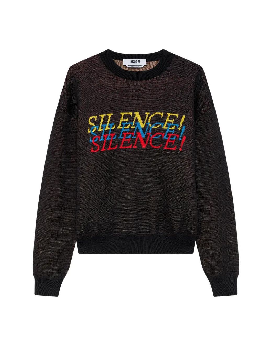 MSGM Black Slogan-Intarsia Crew-Neck Sweater for men