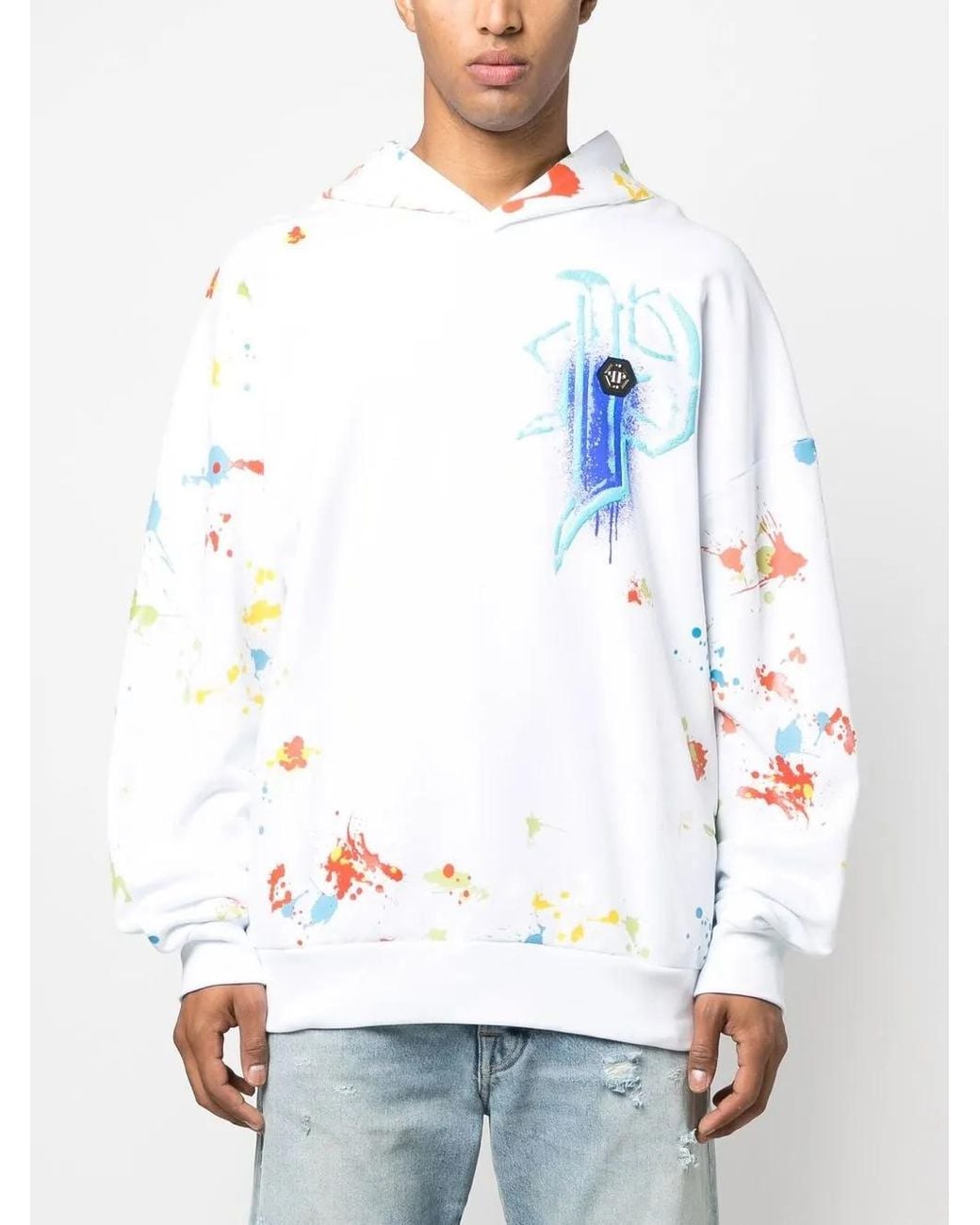 Philipp Plein White Dripping Skull Hoodie for men
