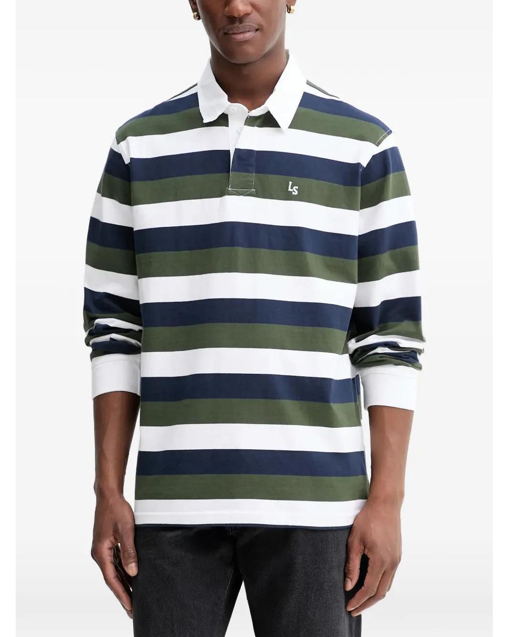 Levi's Blue Union Rugby Striped Long-Sleeve Polo Shirt for men