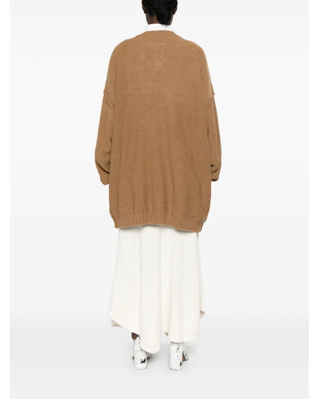 MM6 by Maison Margiela Natural V-Neck Oversized Sweater