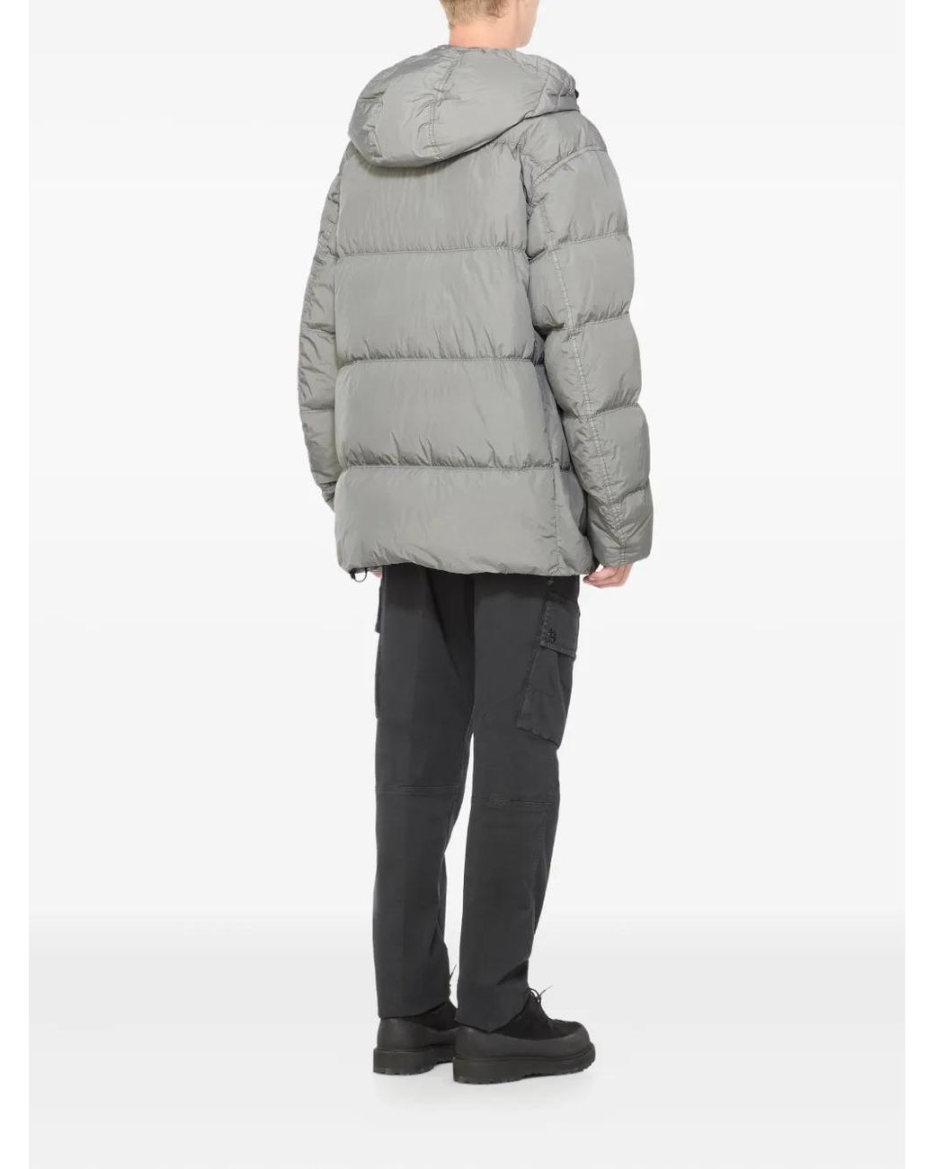 Stone Island Gray Garment Dyed Crinkle Reps Ny Recycled Nylon Short Parka for men
