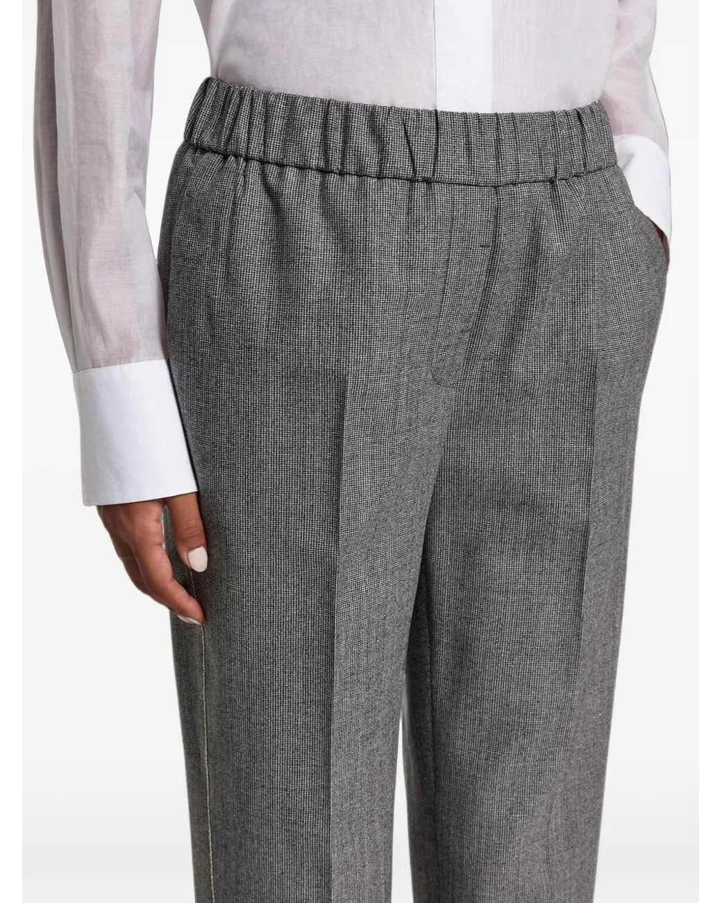 Peserico Gray Elasticated-Waistband Pressed-Crease Trousers