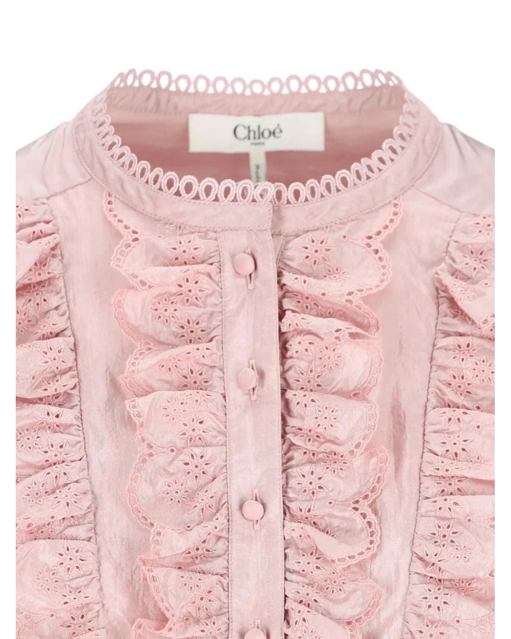 Chloé Pink Ruffled Embroidered-Detail Top
