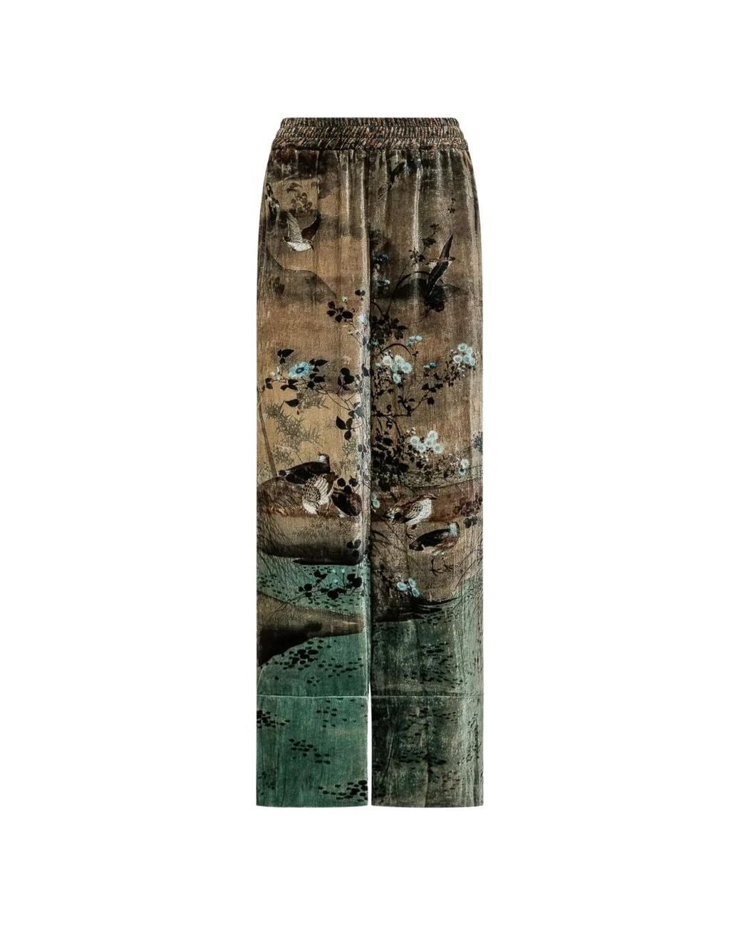 Pierre Louis Mascia Green Graphic-Print Velvet Trousers