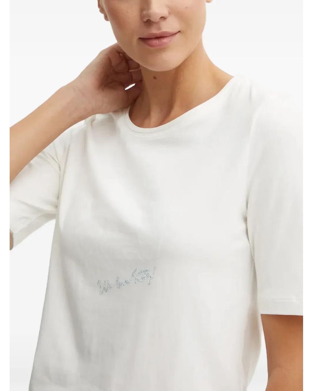 Sportalm White Rhinestone-Embellished Logo-Print T-Shirt