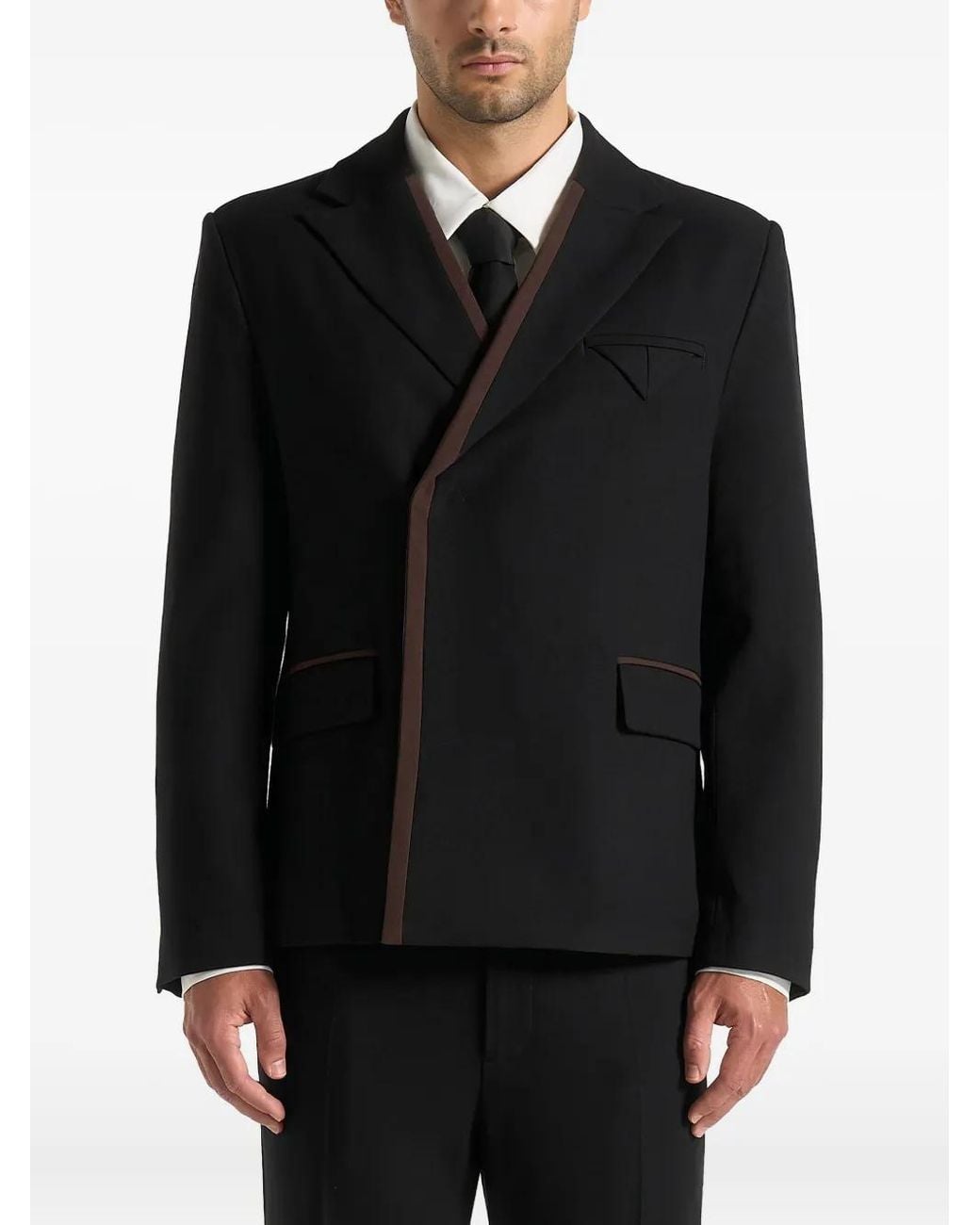 Manière De Voir Black Alec Double Breasted Suit Jacket With Contrast Lapel for men