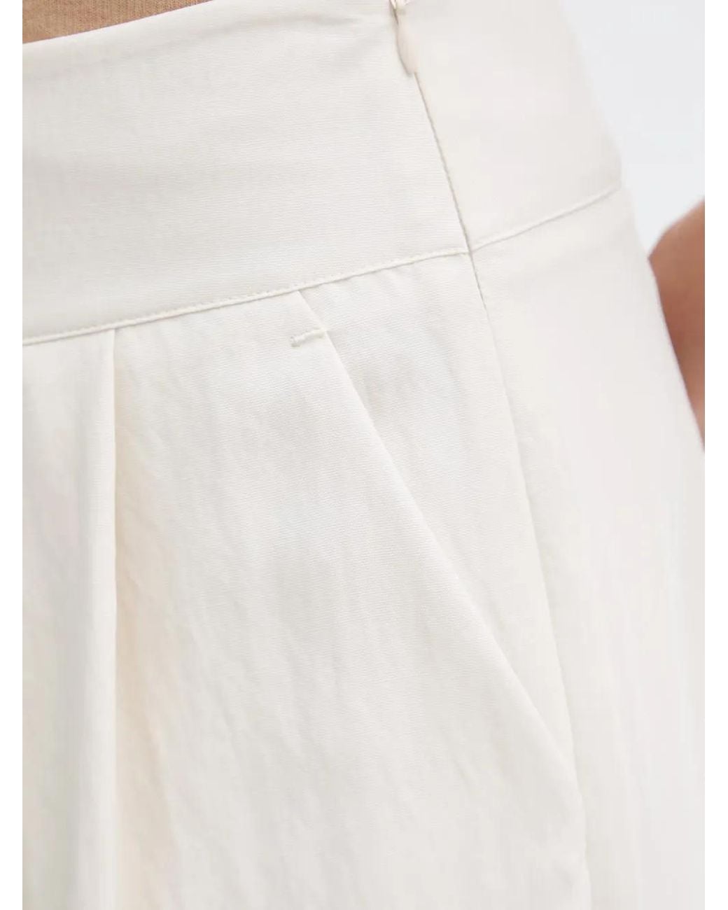 Sisley White Pantalon Palazzo À Design Plissé