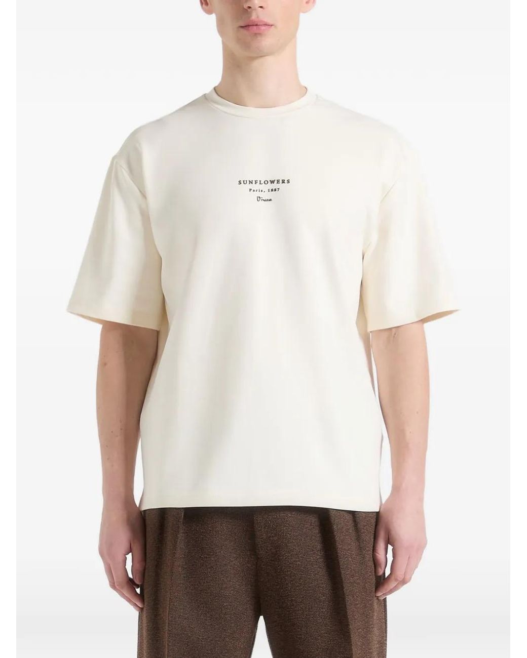 Manière De Voir White Sunflowers Van Gogh-Print Cotton Cream T-Shirt for men