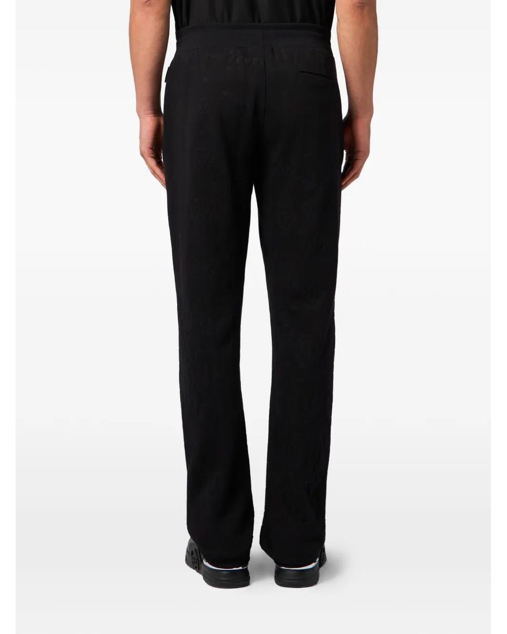 Philipp Plein Black Monogram-Jacquard Track Pants for men
