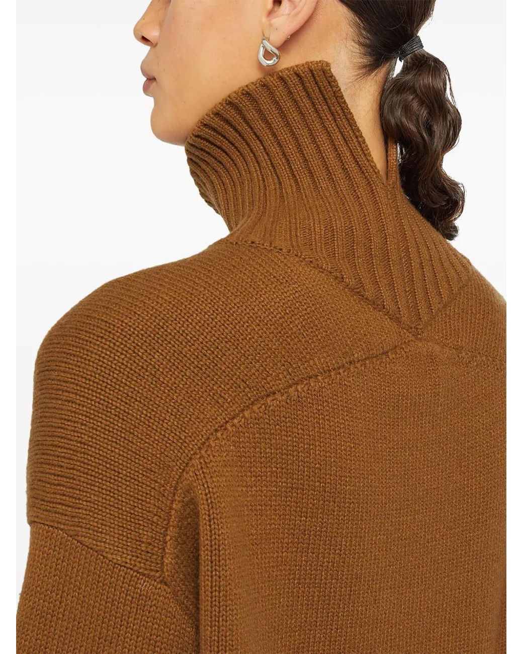 Jil Sander Brown Funnel-Neck Cashmere Blend Jumper