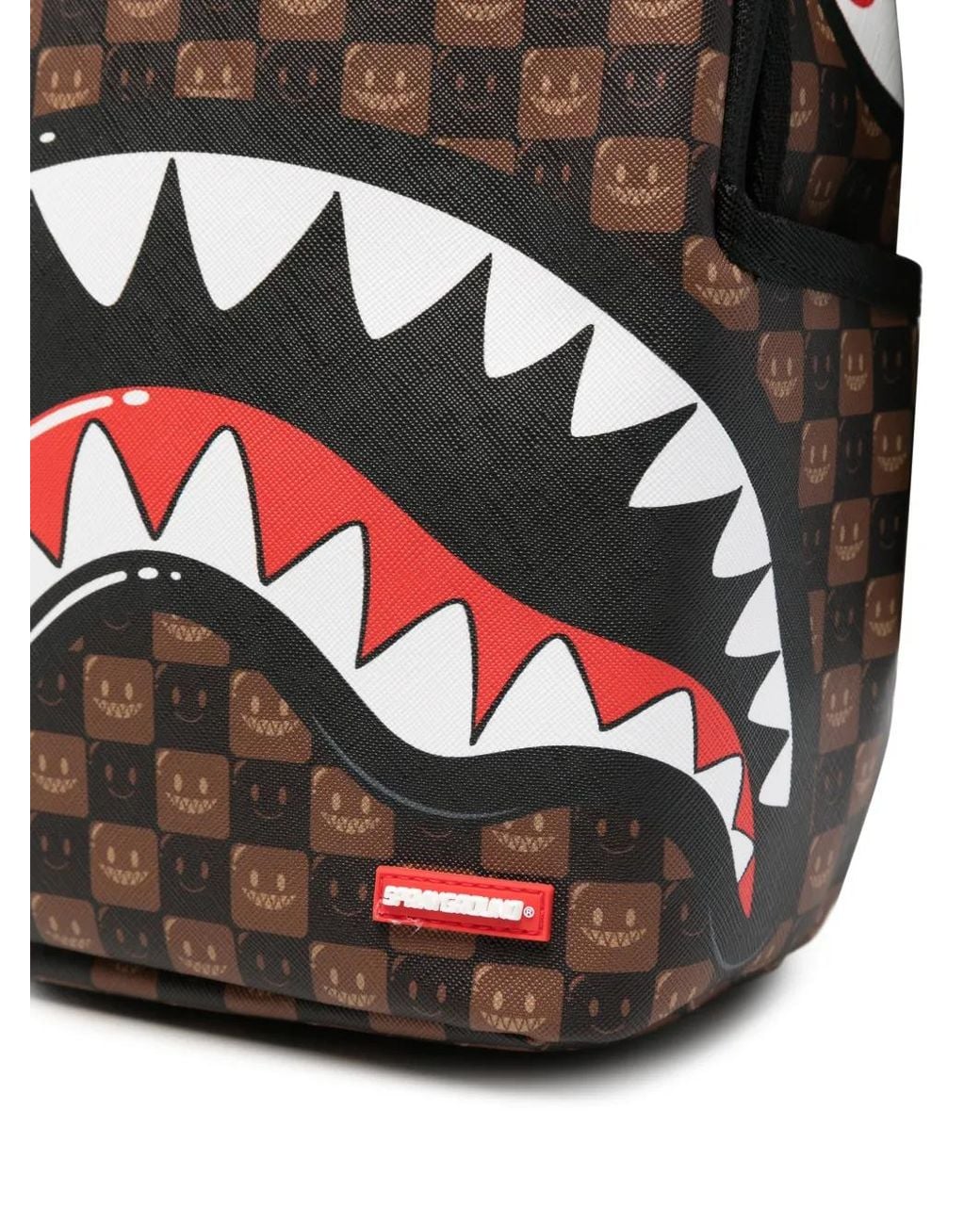Sprayground Brown Check-Pattern Shark Mouth Backpack