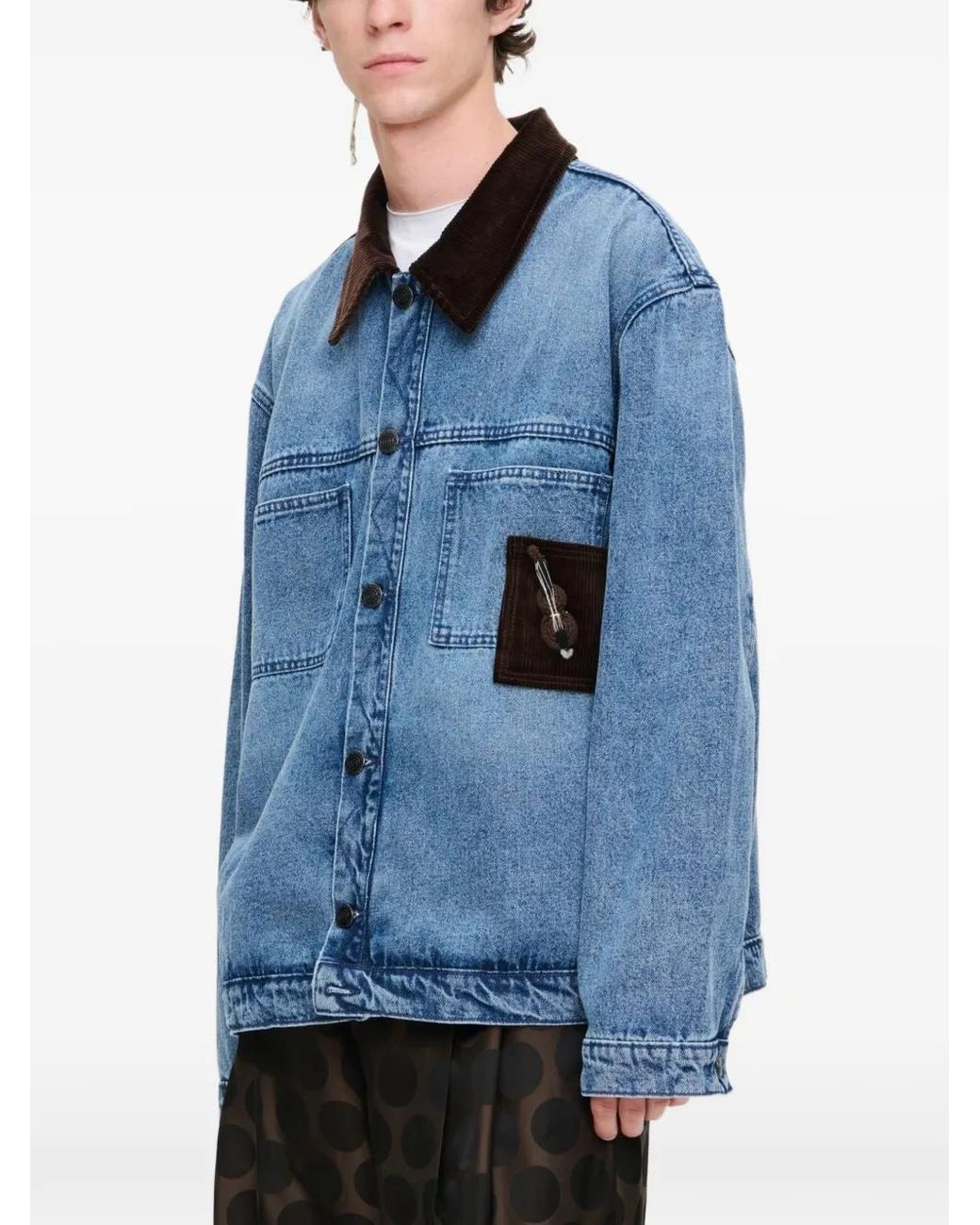 Charles Jeffrey Blue Denim Jacket With Corduroy Collar