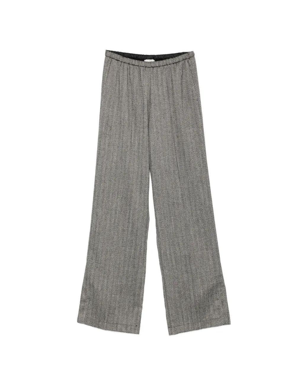 Forte_forte Gray Herringbone Side-Slit Trousers