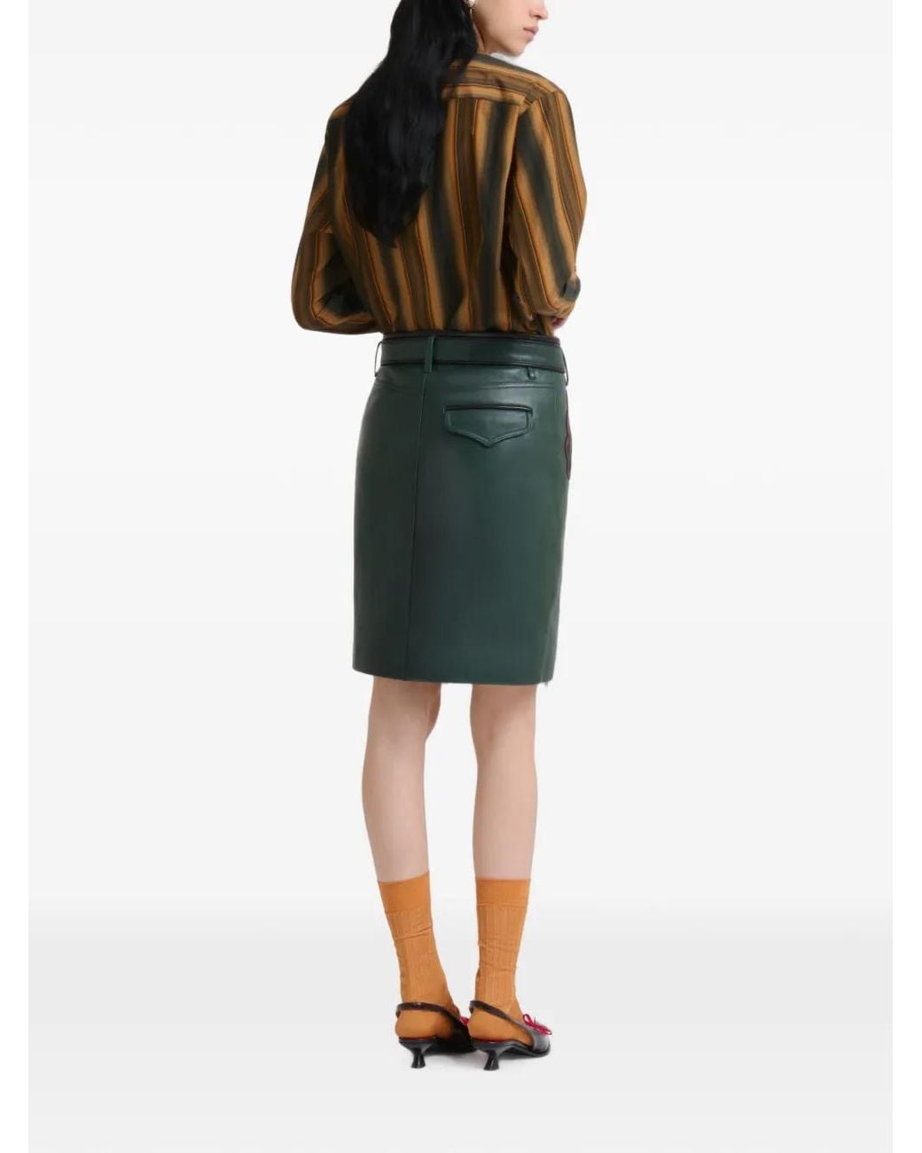 Marni Green Deep Leather Skirt With Leaf Pockets