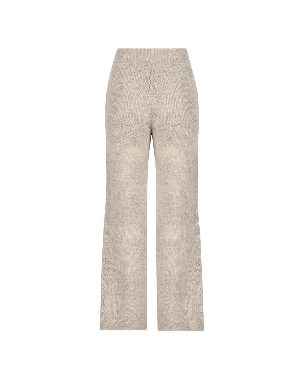 Brunello Cucinelli White Lace-flowers Knit Track Trousers In Sparkling Mohair And Virgin Wool