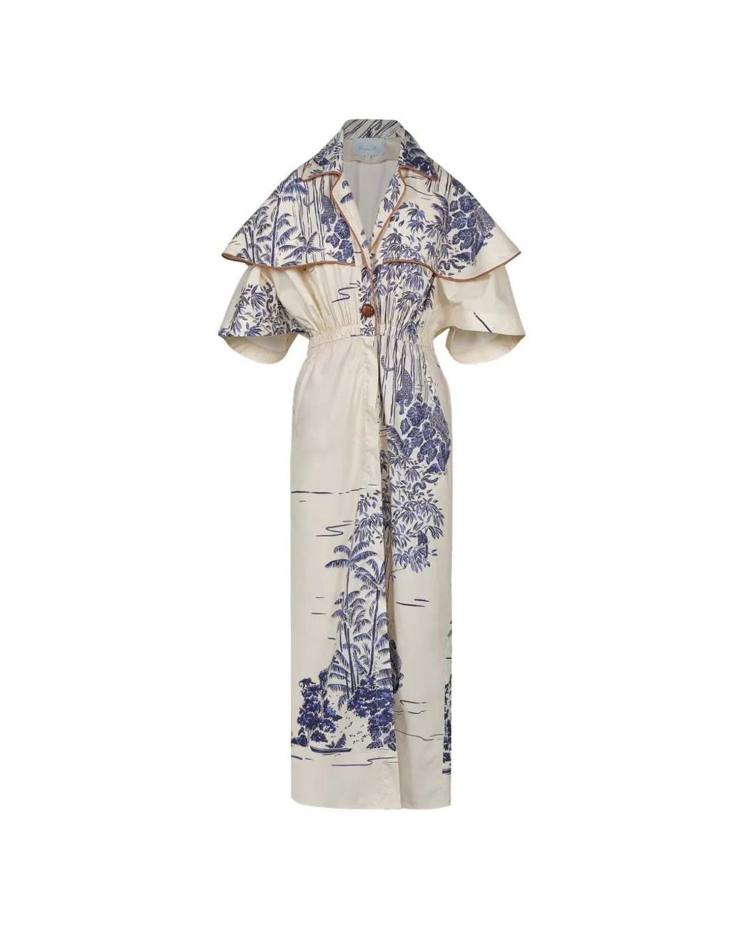Johanna Ortiz White Paper Flower Floral-Print Trenchcoat