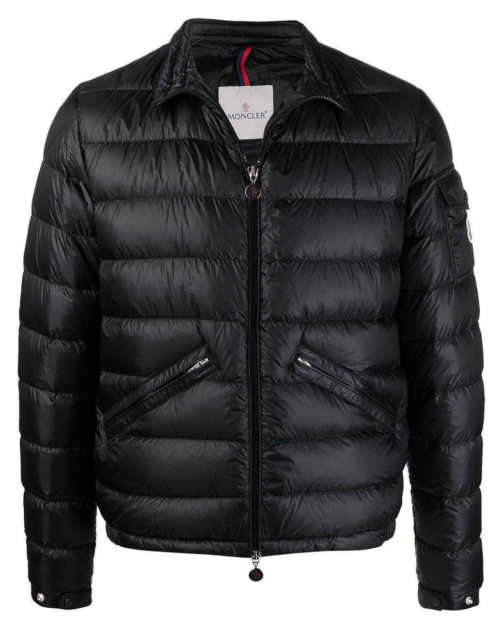 Moncler Logo-patch Zip-up Padded Jacket in Black for Men | Lyst