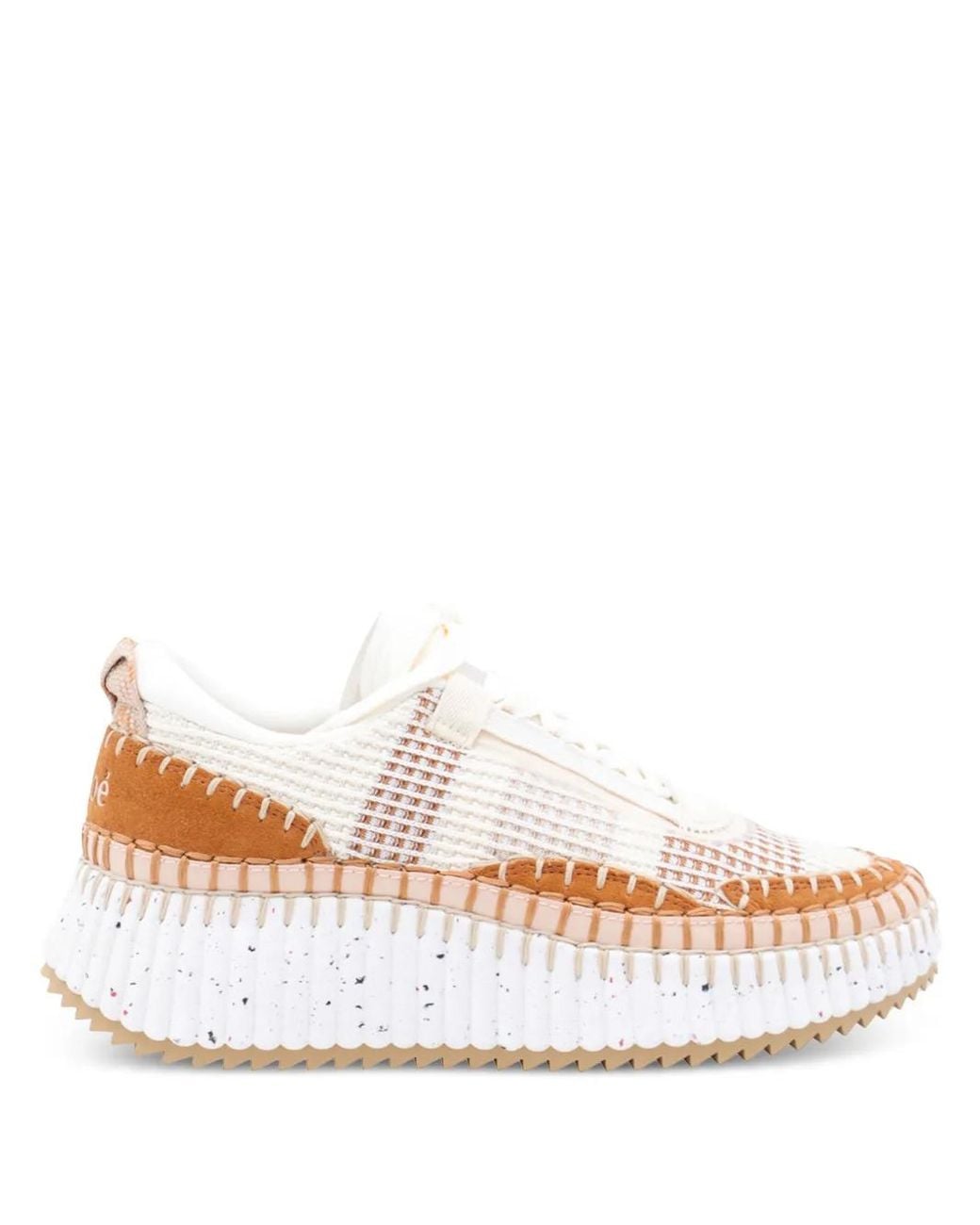 Chloé White Nama Textured-Sole Lace-Up Sneakers