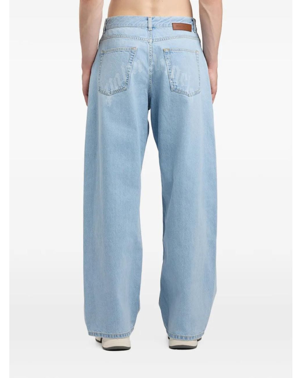Palm Angels Blue Curved Logo Loose Jeans for men