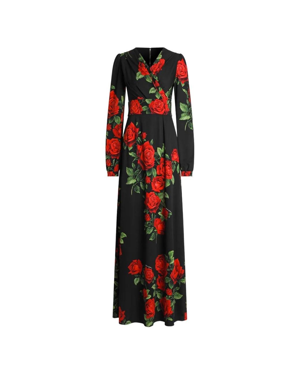 Dolce & Gabbana Red Rose-Print Wrap Maxi Dress