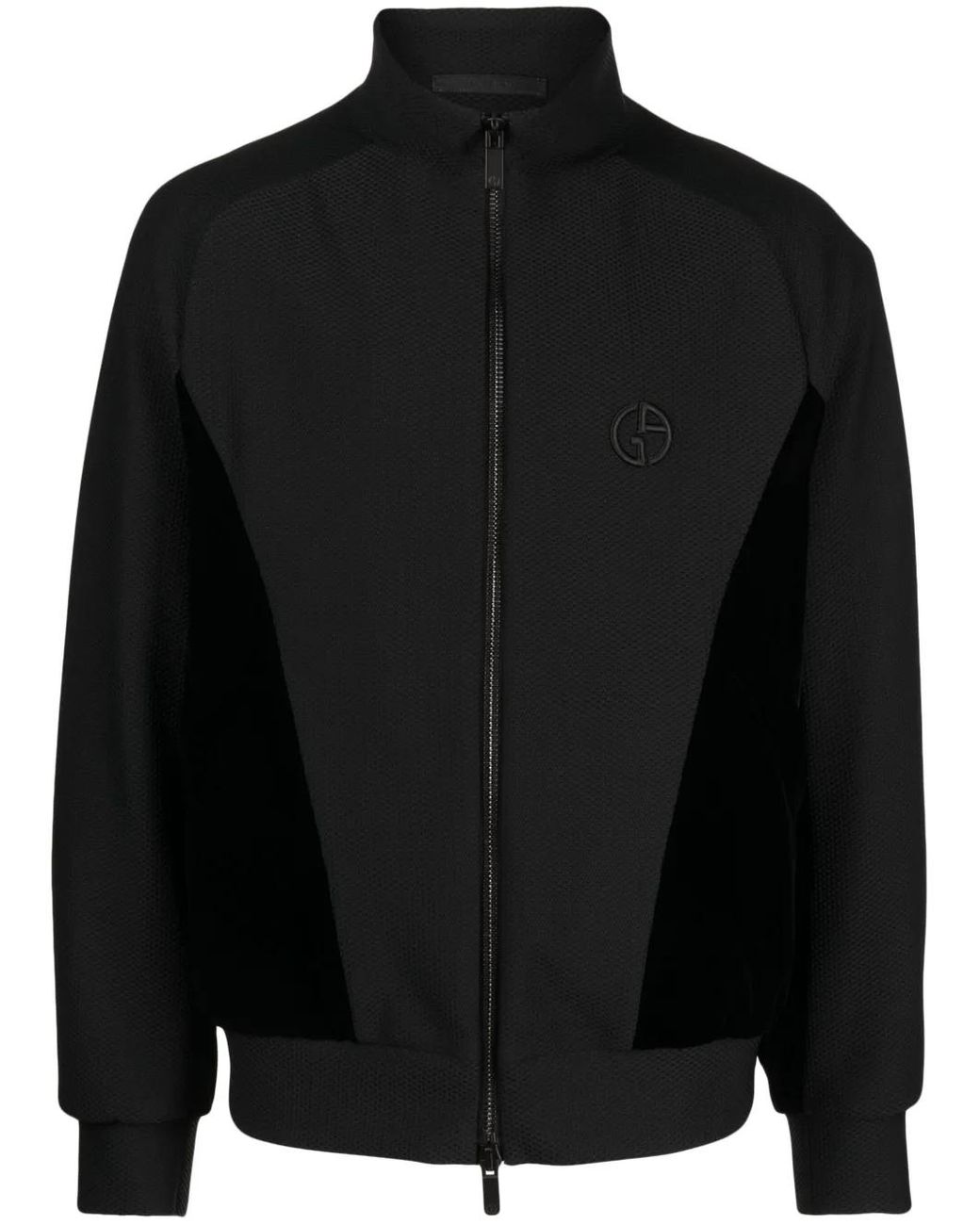 Giorgio Armani Black Logo-Embroidered Zip-Up Jacket for men