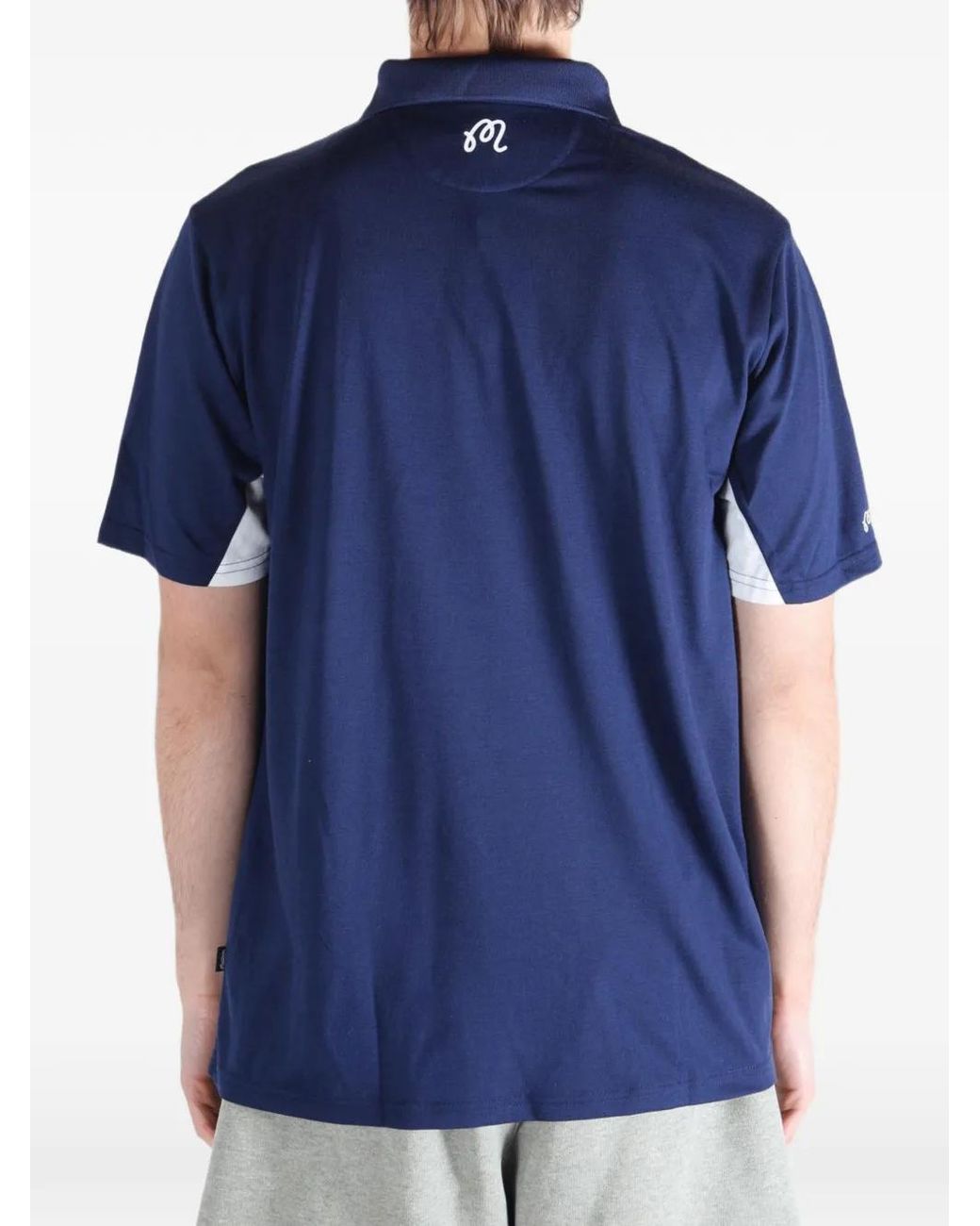 Malbon Golf Blue Evergreen Paneled Performance Pique Polo Shirt for men