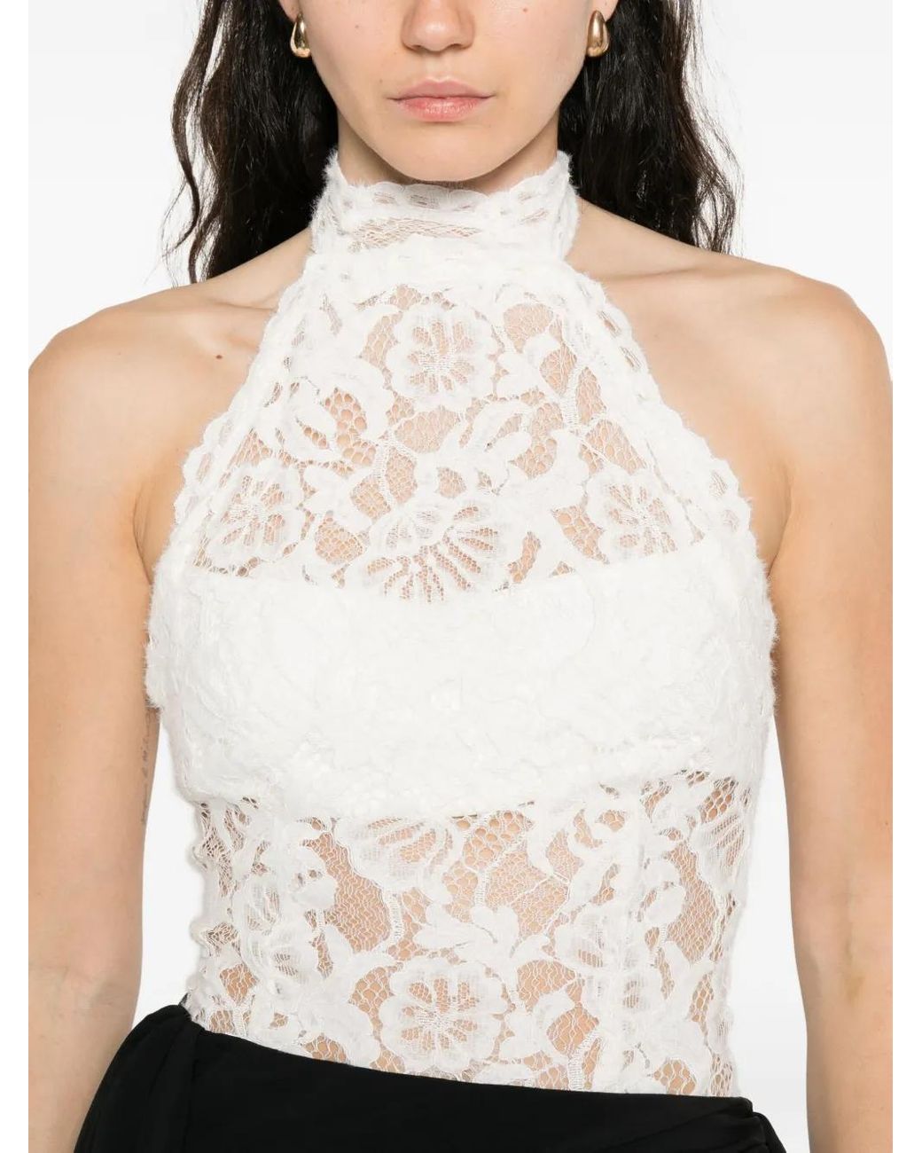 MANURI White Cherie Lace High-Neck Top