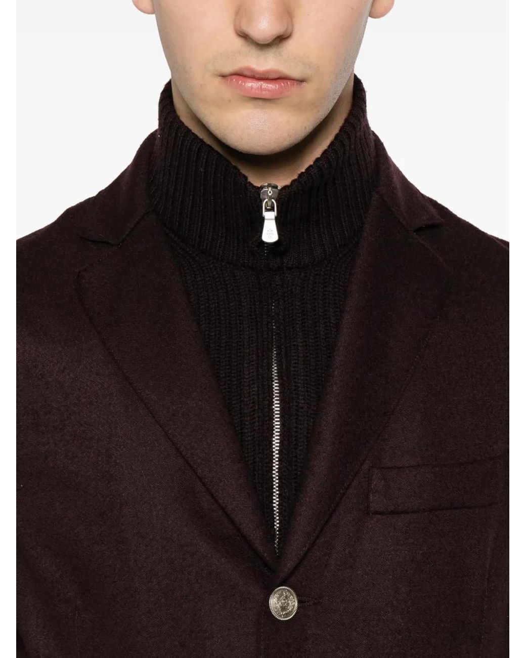 Eleventy Brown Ribbed-Sleeves Jacket for men