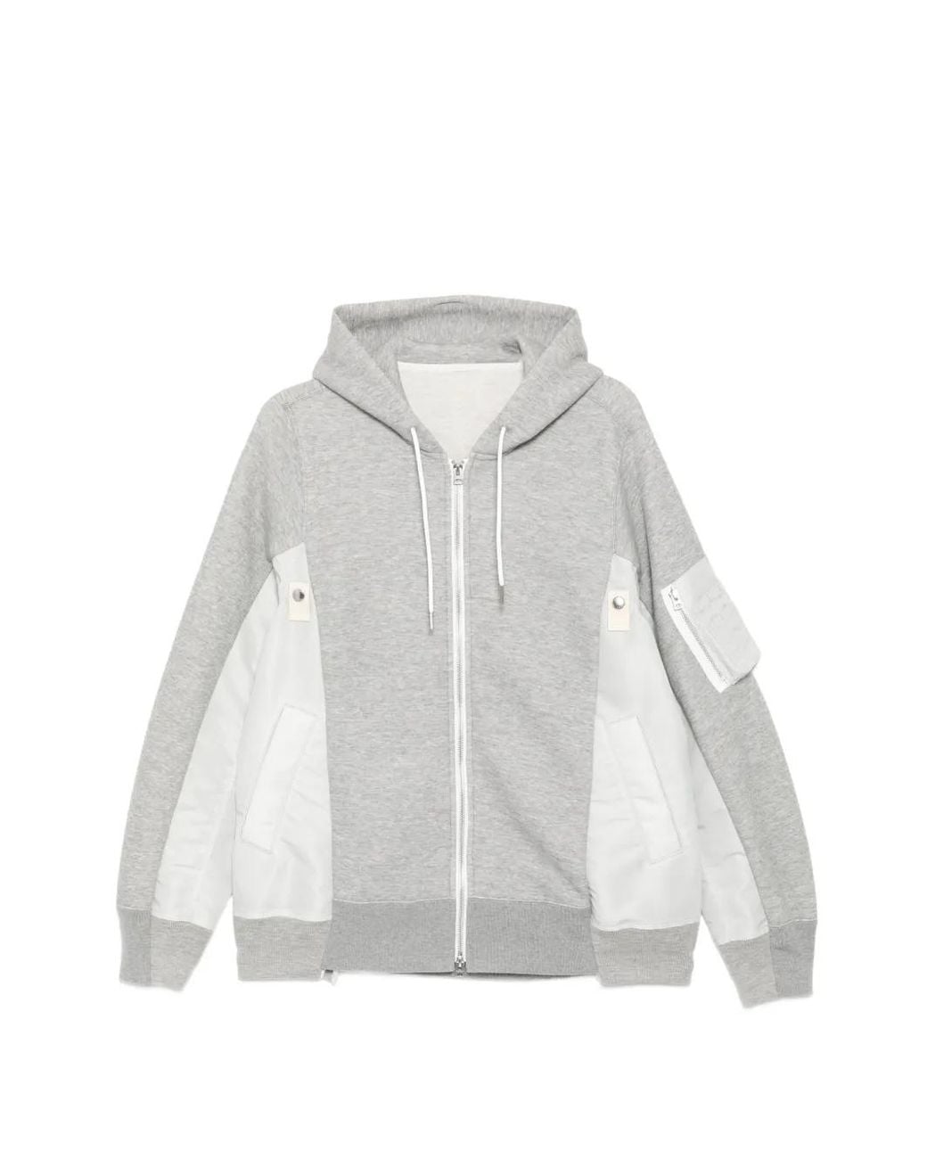Sacai White Panelled Zip-Up Hoodie for men