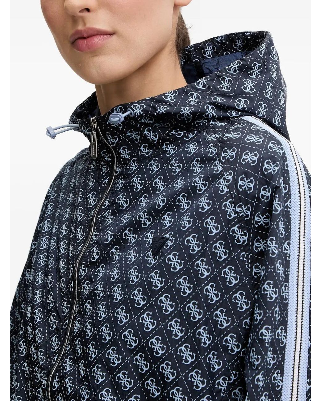 Guess Blue Monogram-Print Hooded Jacket