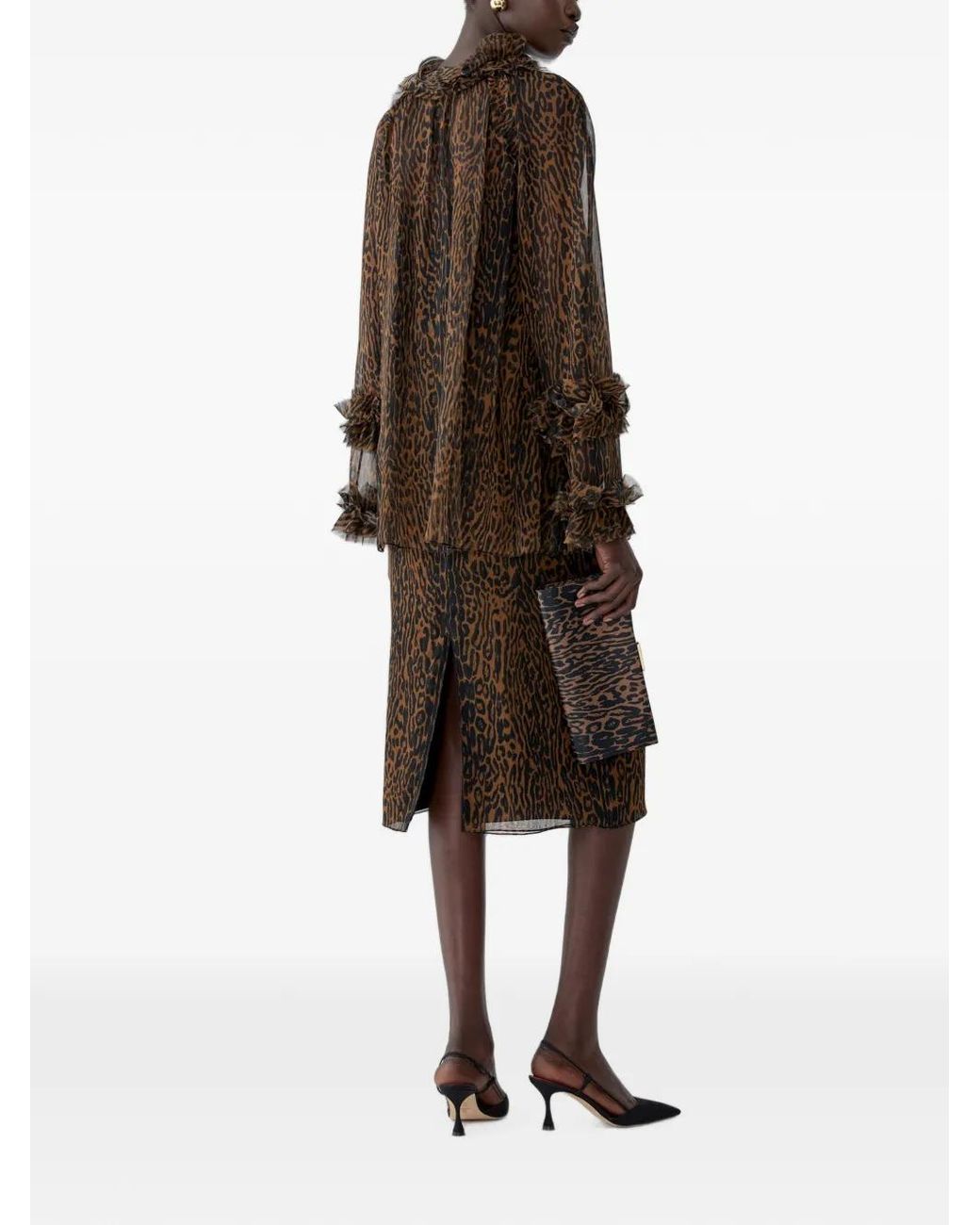 Carolina Herrera Brown Leopard-Print Silk Midi Skirt