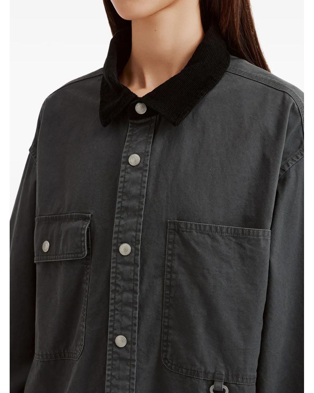 Izzue Black Corduroy-Collar Overshirt