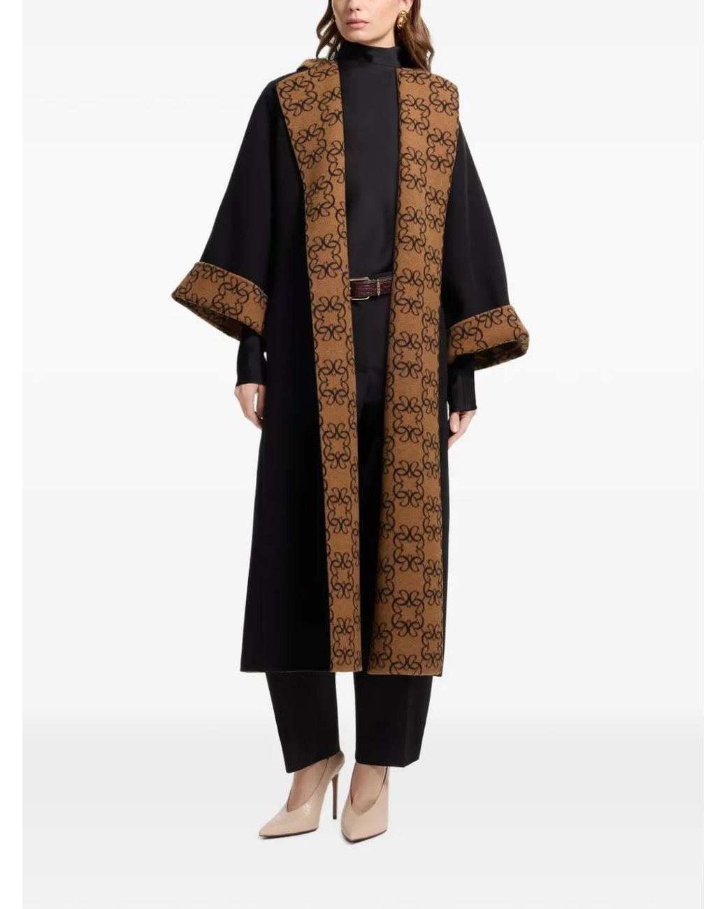 Elie Saab Black Reversible Monogram-Pattern Coat