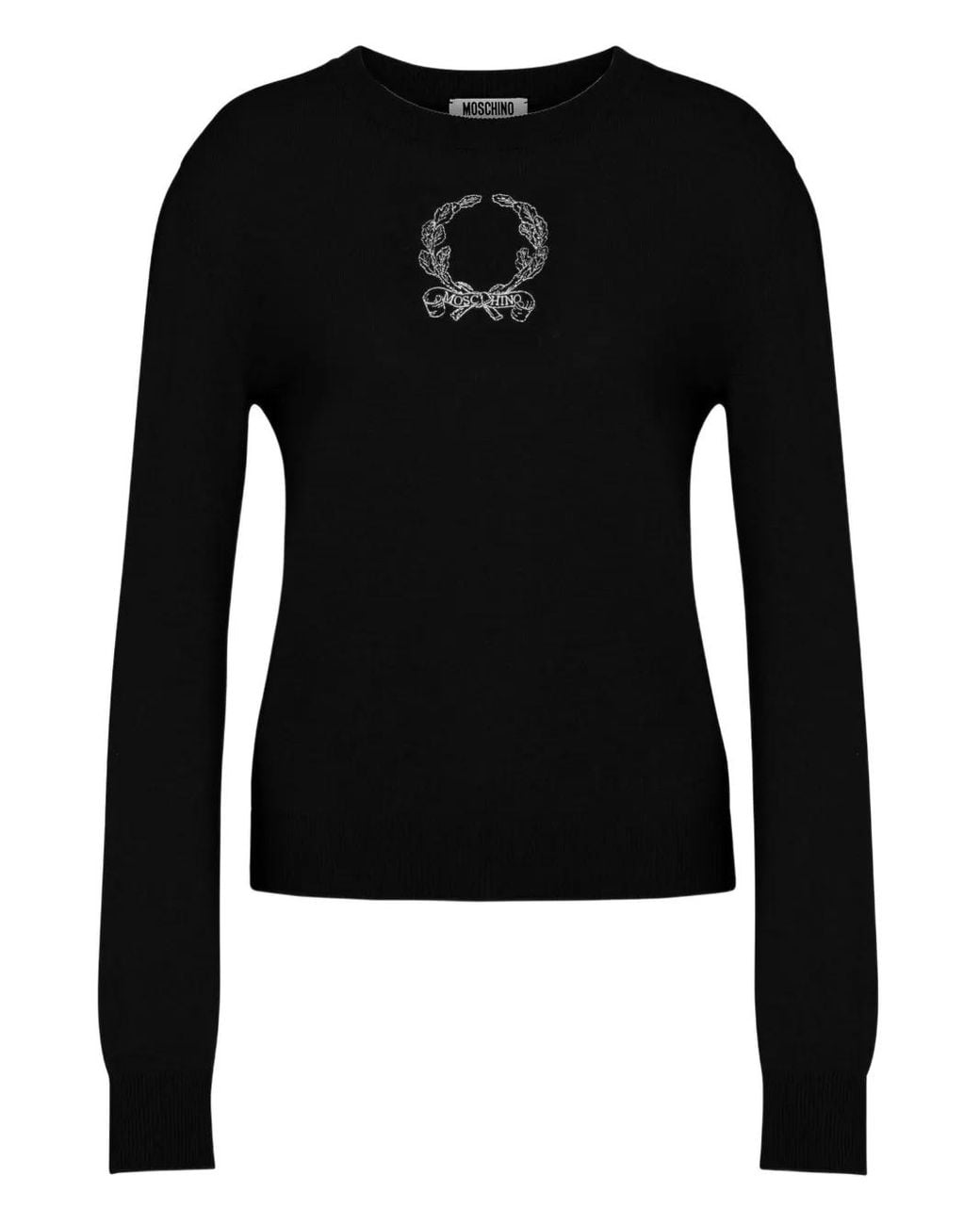 Moschino Black Laurel Crown Wool Blend Sweater