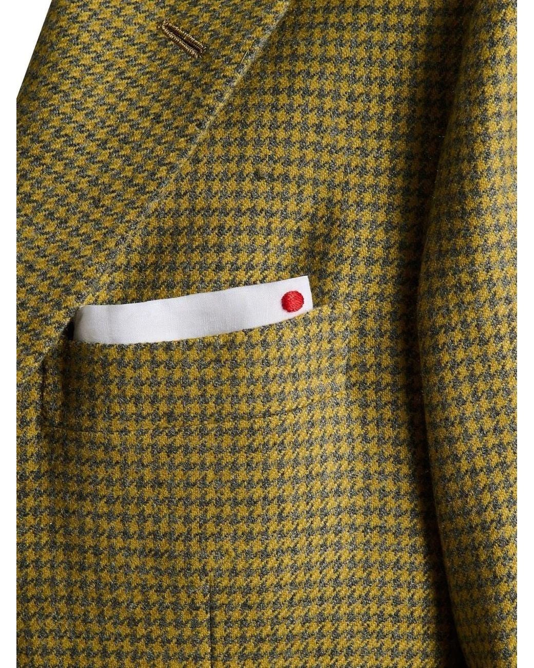 Kiton Green Houndstooth-Pattern Cashmere Blazer for men
