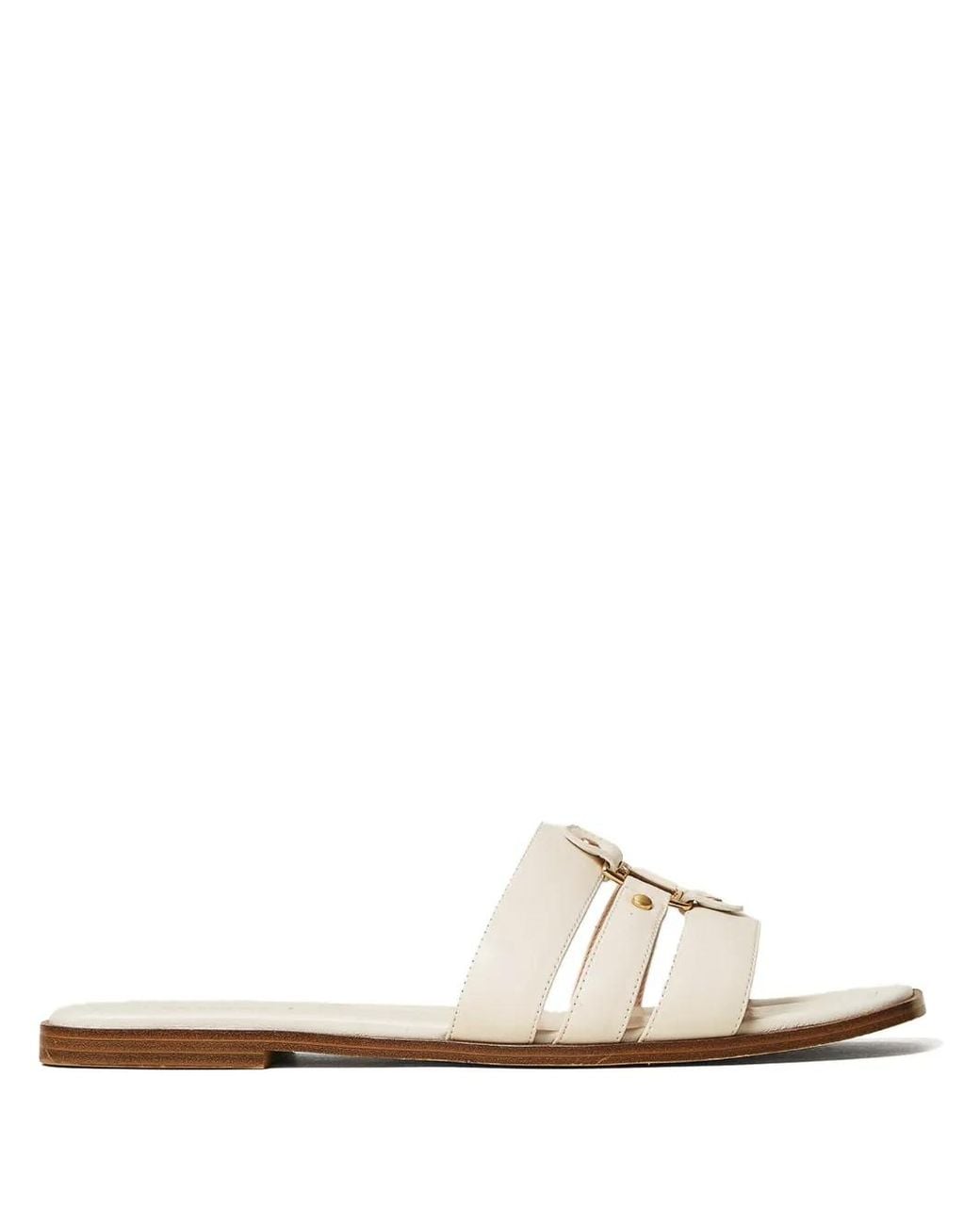 Twinset White Leather Sliders With Logo